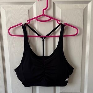 adidas Black T-Back Sports Bra with Ruched Front